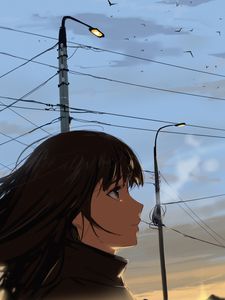 Preview wallpaper girl, glance, sky, twilight, anime