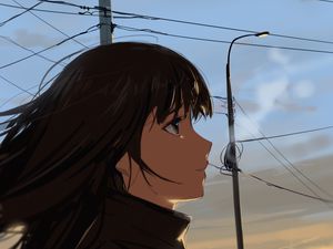 Preview wallpaper girl, glance, sky, twilight, anime