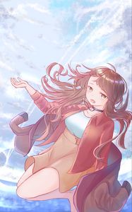 Preview wallpaper girl, glance, sky, flight, anime