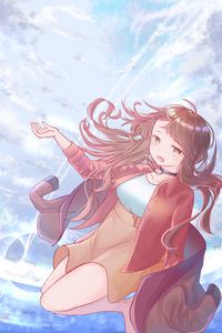 Preview wallpaper girl, glance, sky, flight, anime