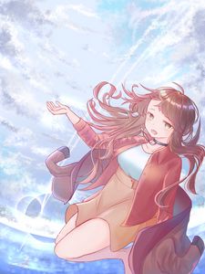 Preview wallpaper girl, glance, sky, flight, anime