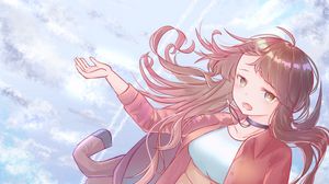 Preview wallpaper girl, glance, sky, flight, anime