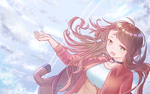 Preview wallpaper girl, glance, sky, flight, anime