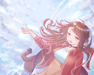 Preview wallpaper girl, glance, sky, flight, anime