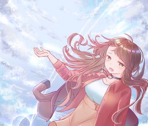 Preview wallpaper girl, glance, sky, flight, anime