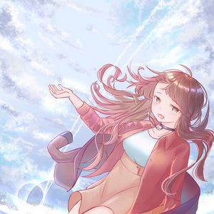 Preview wallpaper girl, glance, sky, flight, anime