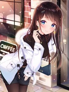 Preview wallpaper girl, glance, smile, snow, anime