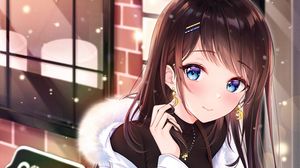 Preview wallpaper girl, glance, smile, snow, anime