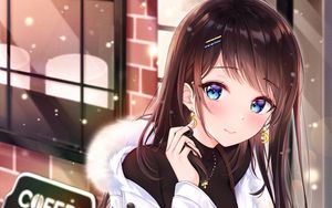 Preview wallpaper girl, glance, smile, snow, anime