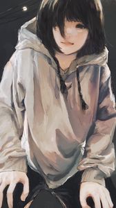 Preview wallpaper girl, glance, smile, sweatshirt, anime