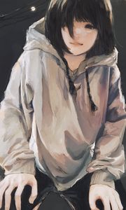 Preview wallpaper girl, glance, smile, sweatshirt, anime