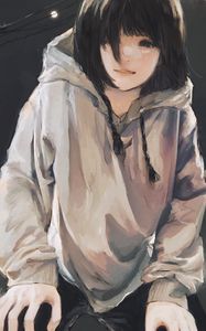 Preview wallpaper girl, glance, smile, sweatshirt, anime