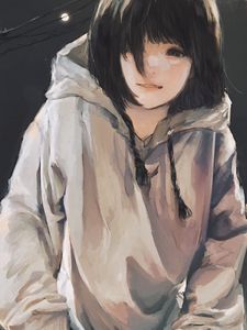 Preview wallpaper girl, glance, smile, sweatshirt, anime