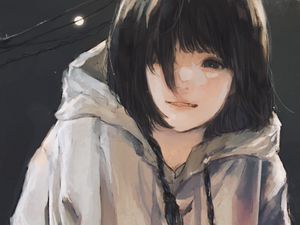 Preview wallpaper girl, glance, smile, sweatshirt, anime