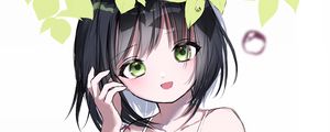 Preview wallpaper girl, glance, smile, leaves, anime, art