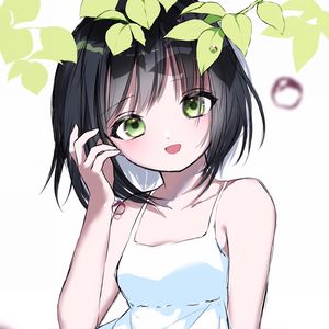 Preview wallpaper girl, glance, smile, leaves, anime, art