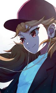 Preview wallpaper girl, glance, smile, headphones, music, anime