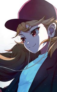 Preview wallpaper girl, glance, smile, headphones, music, anime