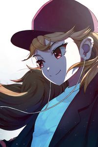 Preview wallpaper girl, glance, smile, headphones, music, anime