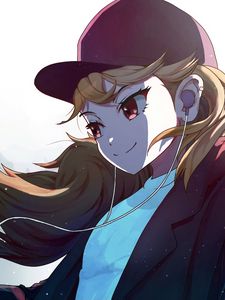 Preview wallpaper girl, glance, smile, headphones, music, anime