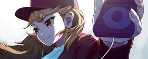 Preview wallpaper girl, glance, smile, headphones, music, anime