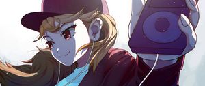 Preview wallpaper girl, glance, smile, headphones, music, anime