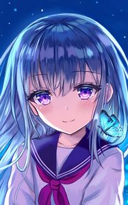 Preview wallpaper girl, glance, smile, anime, art, blue