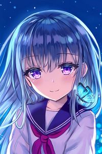 Preview wallpaper girl, glance, smile, anime, art, blue