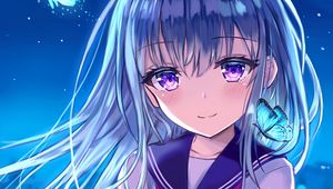 Preview wallpaper girl, glance, smile, anime, art, blue