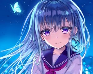 Preview wallpaper girl, glance, smile, anime, art, blue