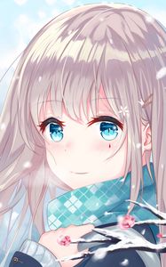 Preview wallpaper girl, glance, smile, scarf, anime