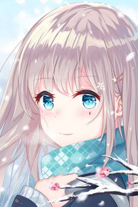 Preview wallpaper girl, glance, smile, scarf, anime