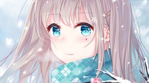 Preview wallpaper girl, glance, smile, scarf, anime