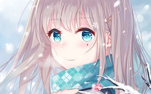 Preview wallpaper girl, glance, smile, scarf, anime
