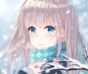 Preview wallpaper girl, glance, smile, scarf, anime