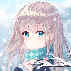 Preview wallpaper girl, glance, smile, scarf, anime