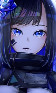 Preview wallpaper girl, glance, soldier, anime, art, blue