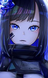 Preview wallpaper girl, glance, soldier, anime, art, blue