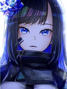 Preview wallpaper girl, glance, soldier, anime, art, blue