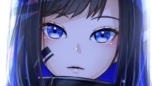 Preview wallpaper girl, glance, soldier, anime, art, blue