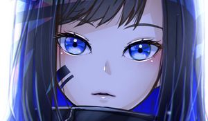 Preview wallpaper girl, glance, soldier, anime, art, blue