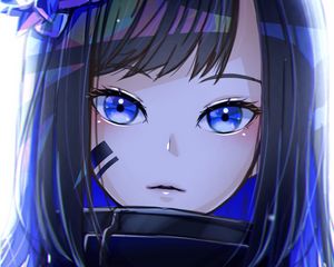 Preview wallpaper girl, glance, soldier, anime, art, blue