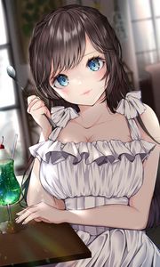 Preview wallpaper girl, glance, spoon, anime, art, cute