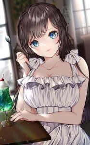 Preview wallpaper girl, glance, spoon, anime, art, cute