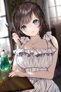 Preview wallpaper girl, glance, spoon, anime, art, cute