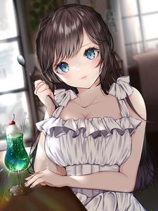 Preview wallpaper girl, glance, spoon, anime, art, cute