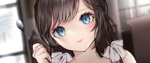 Preview wallpaper girl, glance, spoon, anime, art, cute