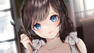 Preview wallpaper girl, glance, spoon, anime, art, cute