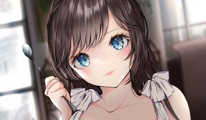 Preview wallpaper girl, glance, spoon, anime, art, cute