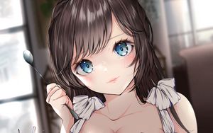 Preview wallpaper girl, glance, spoon, anime, art, cute